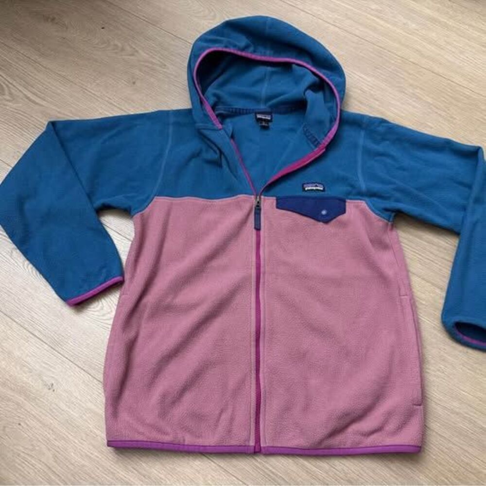 Patagonia Kids Micro D Snap T Full Zip Hooded Fleece Jacket - Large 12 girls